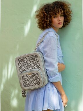 NWT Banda Kali Embroidered Geometric Crossbody Bag in Black & Cream
